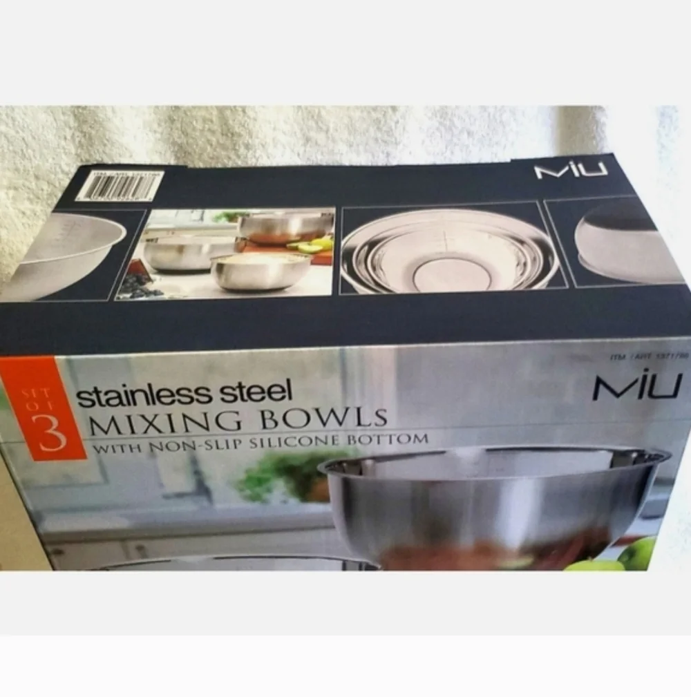 MIU, Set of 3 - 18/10 Stainless Steel Nest Mixing Bowls w Measuring Scale Marks